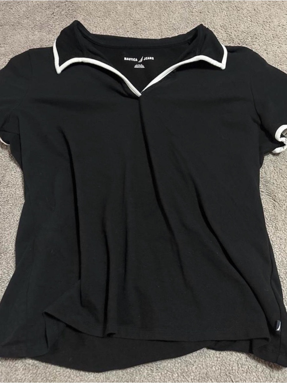 Nautica Black Short Sleeve Polo Top with White Trim